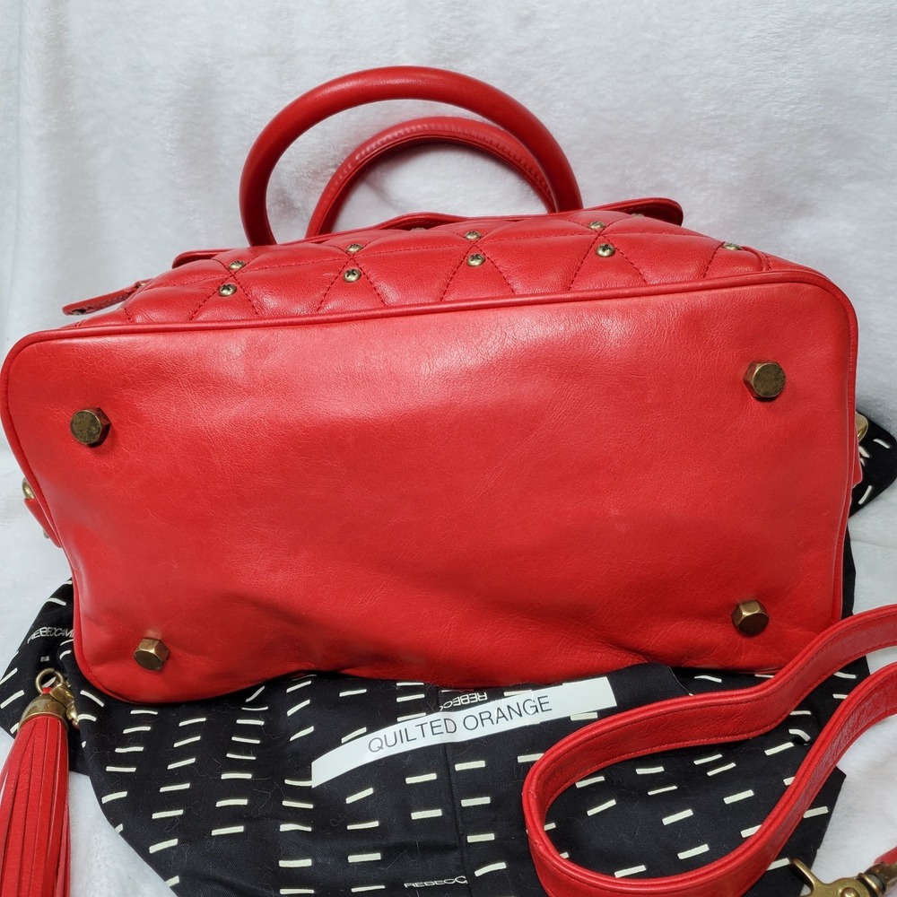 Rebecca Minkoff Red MAB Mini Leather Satchel Handbag Quilted Designer Old Money - Picture 5 of 8